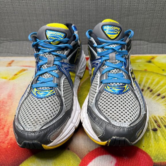 Saucony Omni 12 Mens Running Shoes Size 9 Gray Blue Yellow Athletic Sneakers - Picture 2 of 9